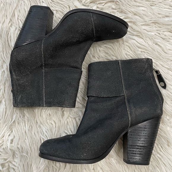 RAG & BONE Black Coated Waxy Newbury Suede Heeled Ankle Boots EUC Size 37.5 - Picture 2 of 7